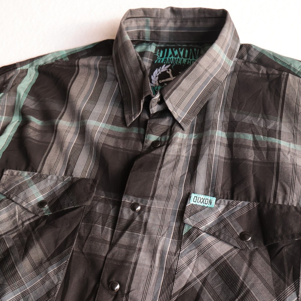 Dixxon Flannel Co Xenos Bamboo Short Sleeve Plaid Snap Shirt Mens 2XL Black Teal